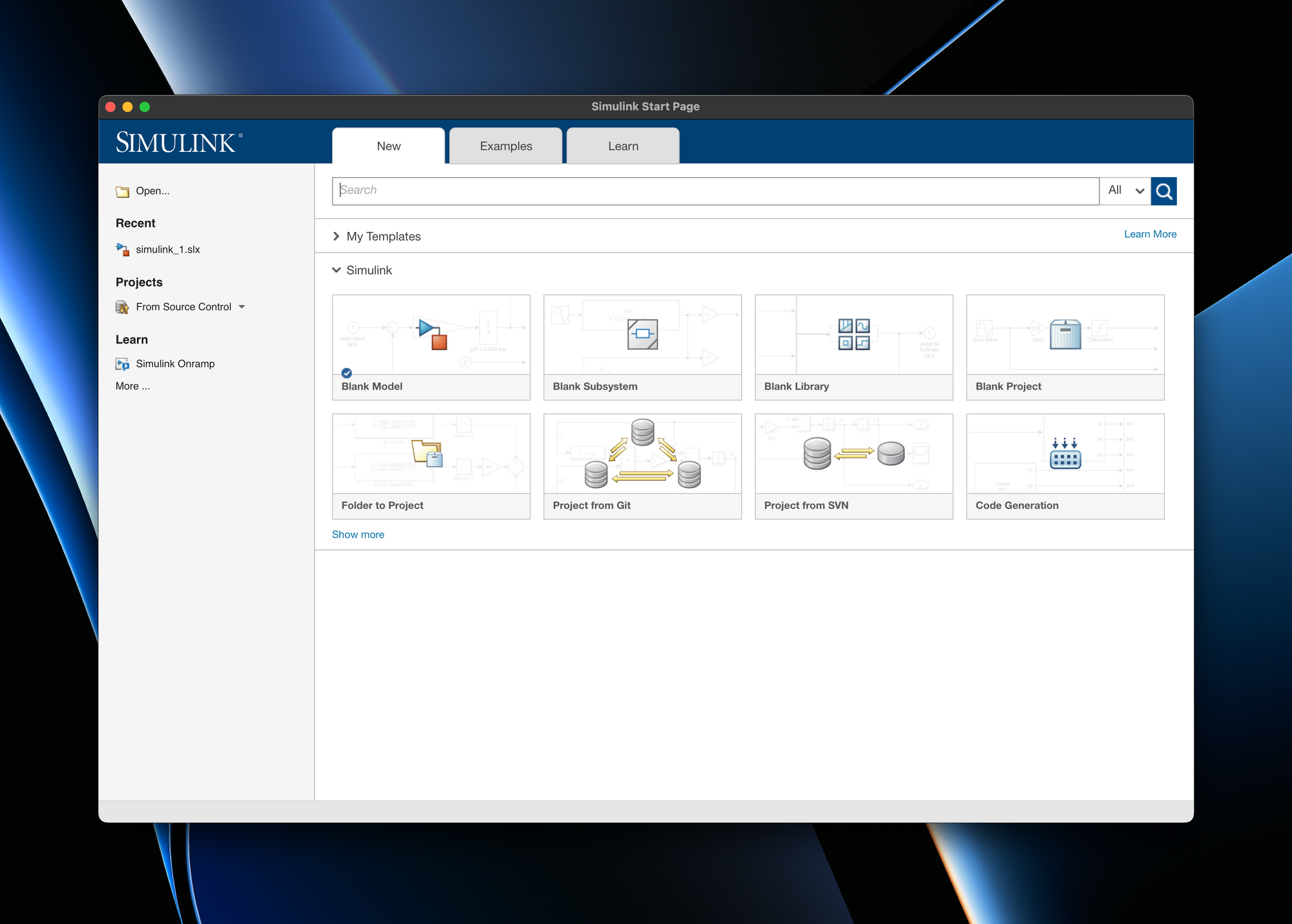 Simulink Start Page