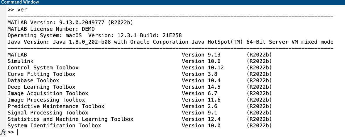 Version in MATLAB